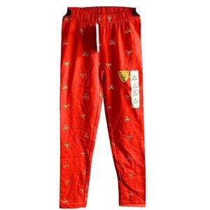 Cat & Jack Girls Red Leggings S (6/7) 95% Cotton 5% Spandex Bow Print Tough